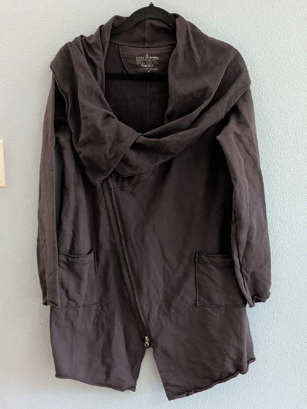 neon buddha Dark Purple Large Collar Asymmetrical Zip Utility Jacket